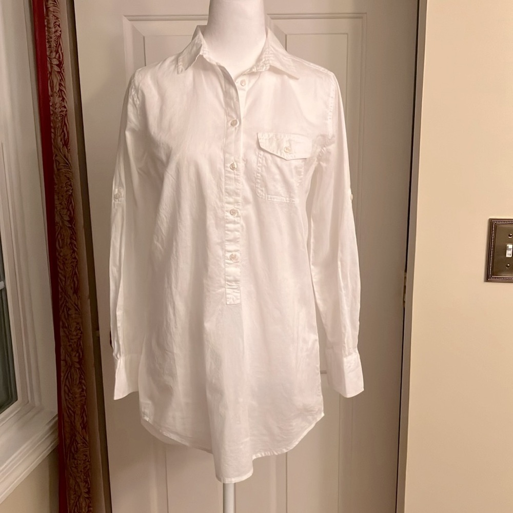 J. Crew Classic White Tunic Shirt Long Sleeve White Size XS